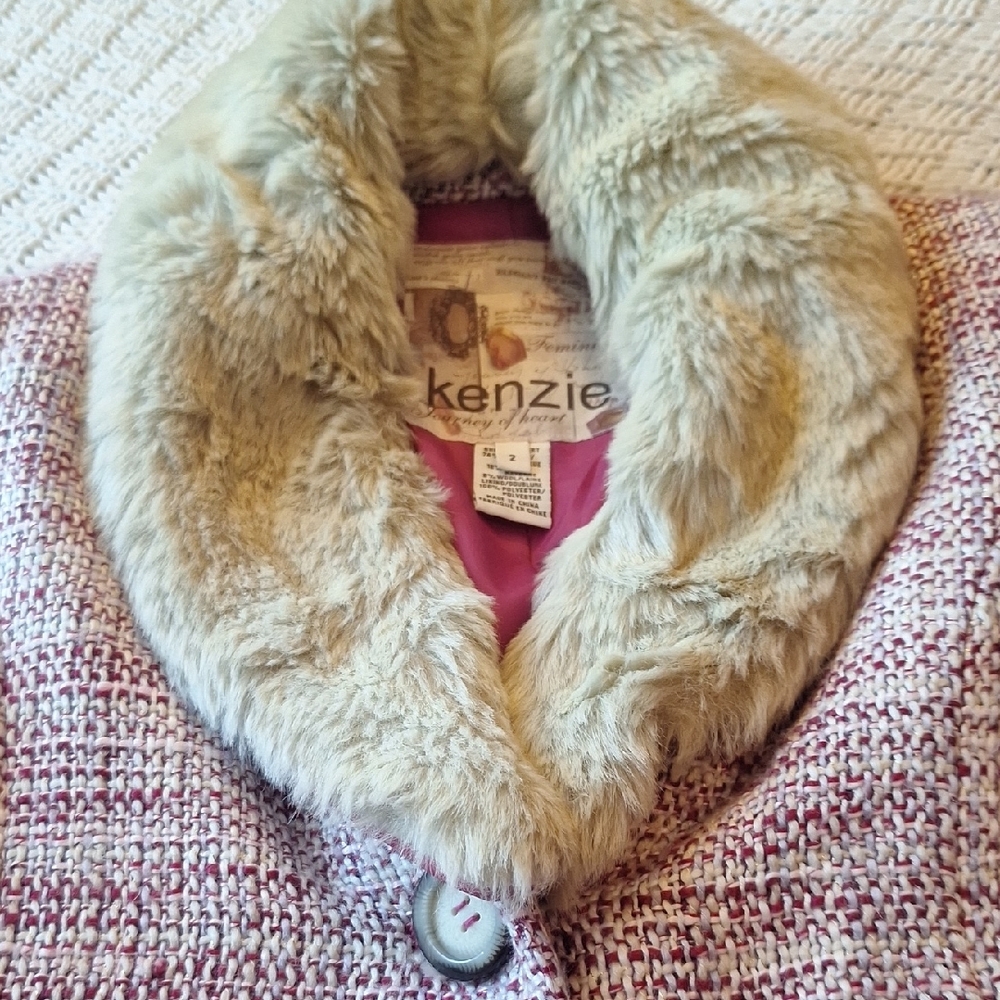 Kenzie Multicolor Pea Coat with Faux Fur Collar Size S - Picture 6 of 13